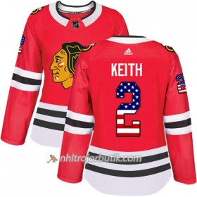 Dame Ishockey Chicago Blackhawks Tröja Duncan Keith 2 Adidas 2017-2018 Röd USA Flag Fashion Authentic